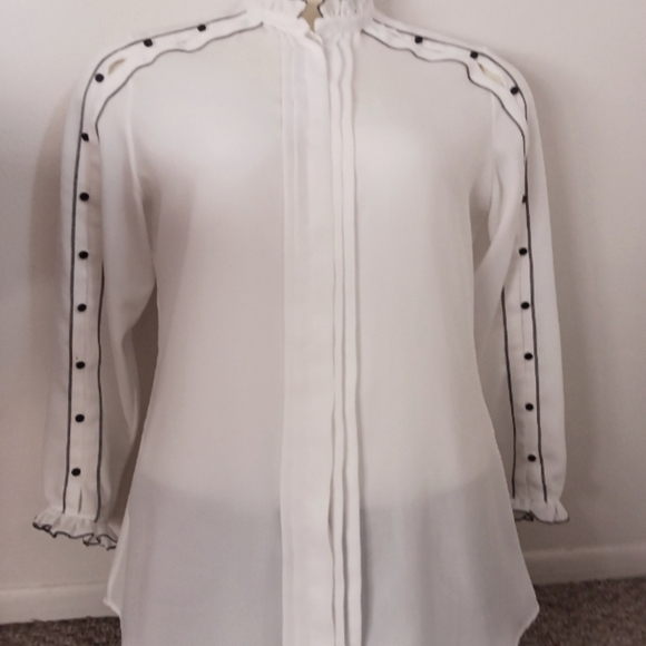 Anne Fontaine button-down black and white blouse - Picture 1 of 12